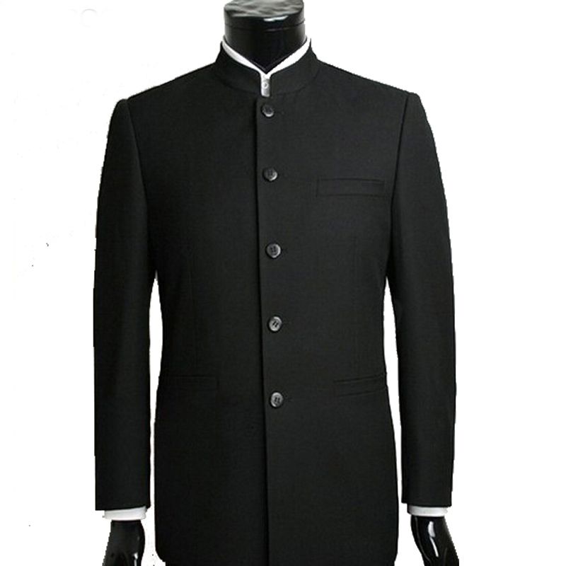 Black Chinese Style Wedding Tuxedos For Groom Wear Two Piece Custom Made Mens Suits New Jacket