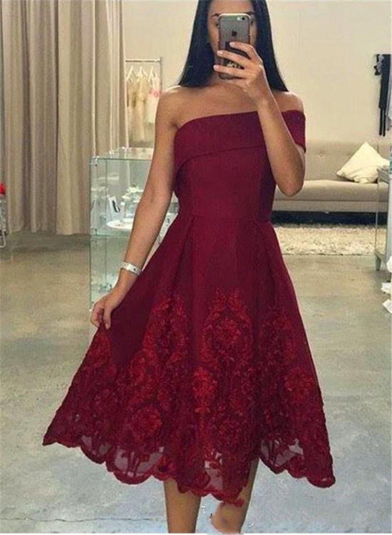 tea length burgundy bridesmaid dresses