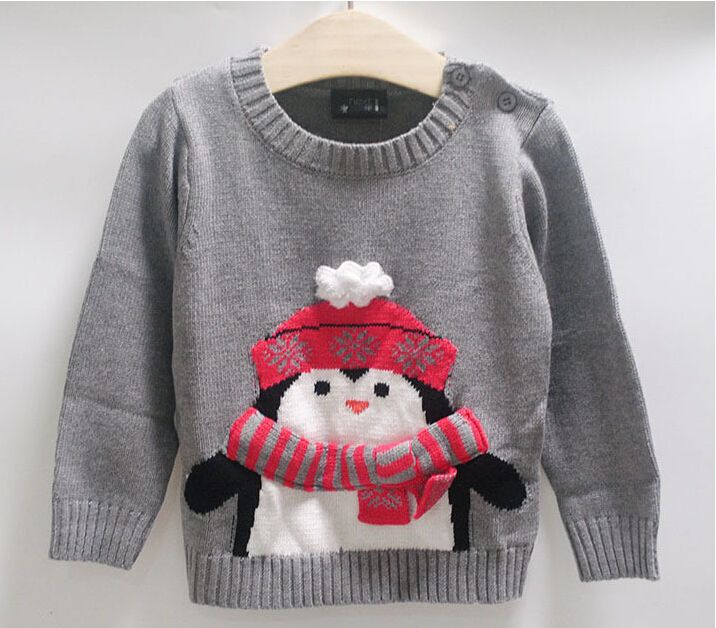 Children Sweaters Penguin Design Kids Clothing 2 7 Years Old Baby Winter Europe Kid Clothing Button On Shoulder Toddler Sweater Knitting Pattern Knitting