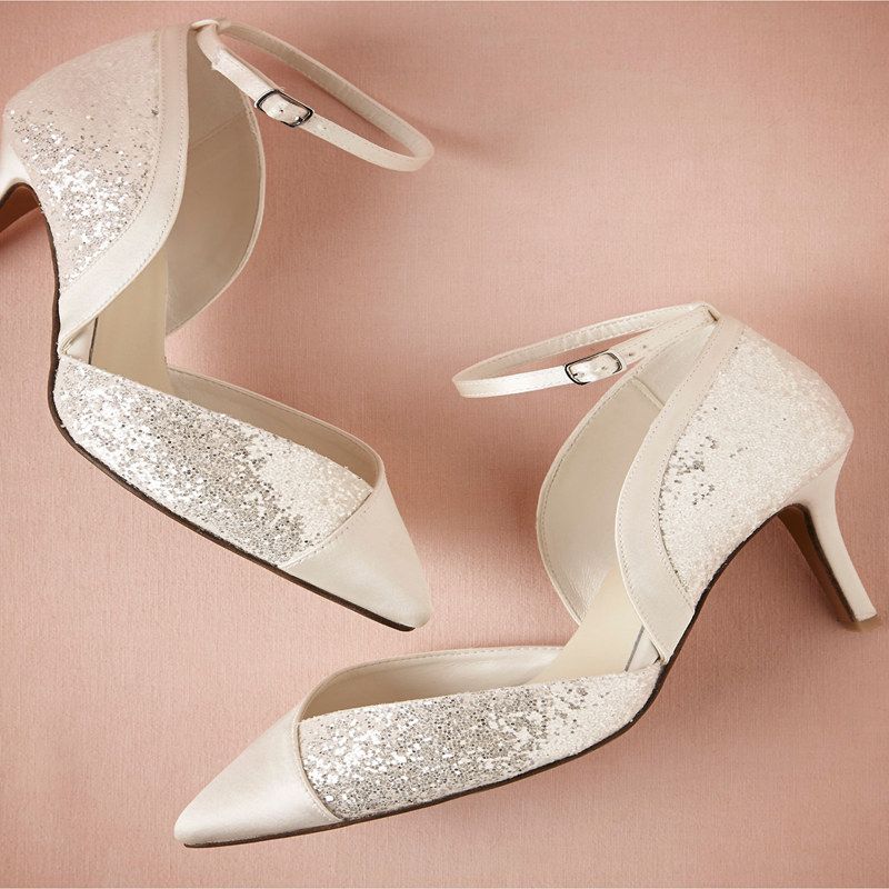 2015 Ivory Wedding Shoes Classic Pointed Toe Mid Heel Sandals Wedding