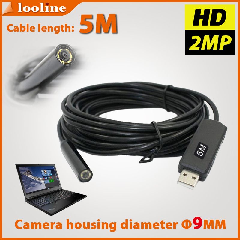 Tube Flexible MINI  Scope 5M 6LED Snake USB 9MM 2MP Insertion Cable Waterproof Pipe With Endoscope HD Borescope Camera Inspection