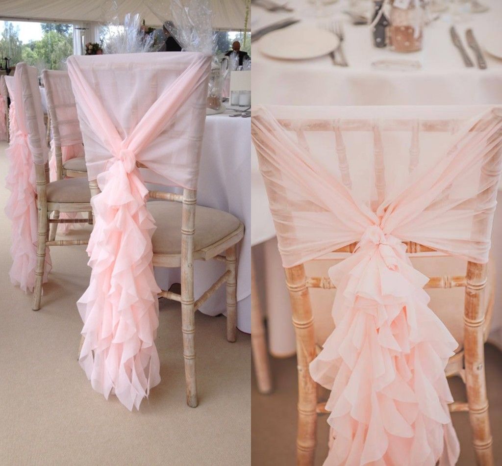 2017 blush pink chair sashes chiffon ruffles