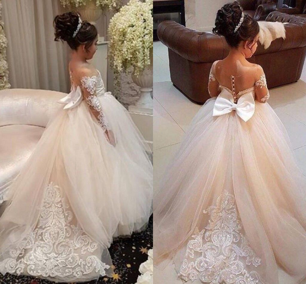 Ball Gown Flower Girl Dresses Tulle Kids Wedding Dress Lace Long