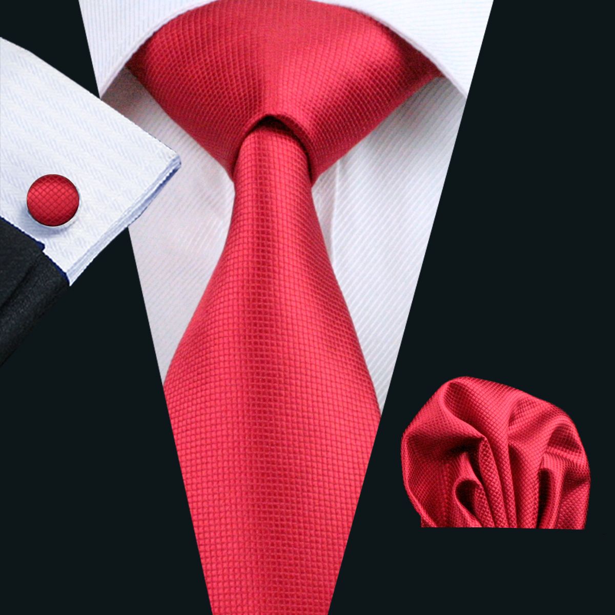 2019 Classic Red Mens High Quality Ties Silk Hanky Cufflinks Jacquard