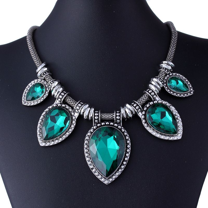 Joyería exagerada de la vendimia para las mujeres Collar de piedras preciosas Declaración de plata collares Gargantilla colgante XL5157