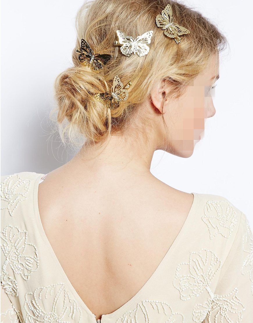 Wholesale Stylish And Cheap Hair Jewelry Type 2015 Bling Golden Butterfly Hair Clip Headband
