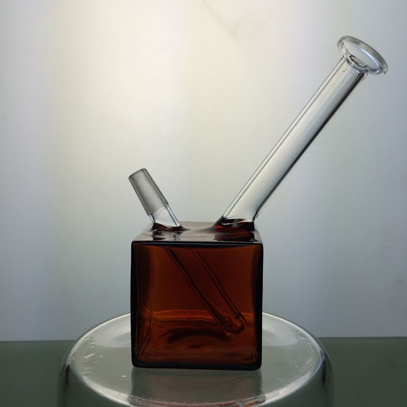 2019 2015 Newest Mini Glass Bongs Amber Color Square 10mm Joint Water