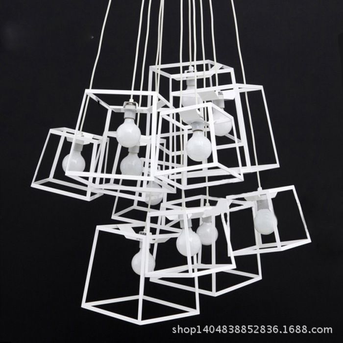 Creative Quality Decorative Square Cage Chandelier Cafe Restaurant Creative Quality Decorative Square Cage Chandelier Cafe Restaurant Staircase Lamp Amoy Studio Window Ceiling Pendants Modern Pendant Light