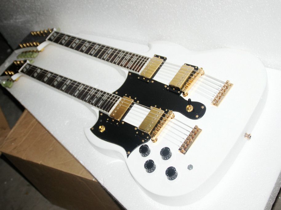 Left Hand Double Neck Electric Guitar Golden Custom 1275 Double Neck