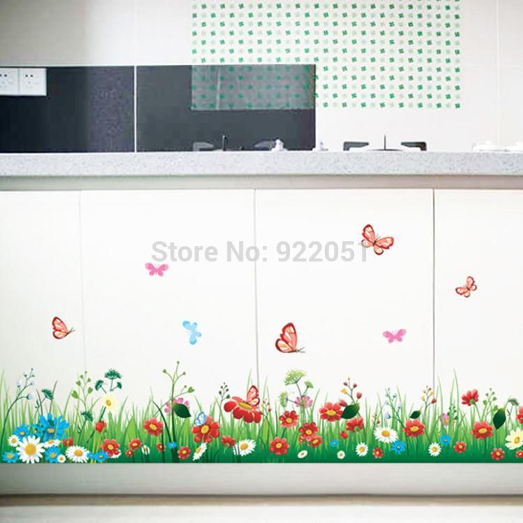 Ay7186 Free Pvc Wall Sticker New Arrival Grass Flowers Erfly Cut Cartoon Decals For Kids Room Deocr