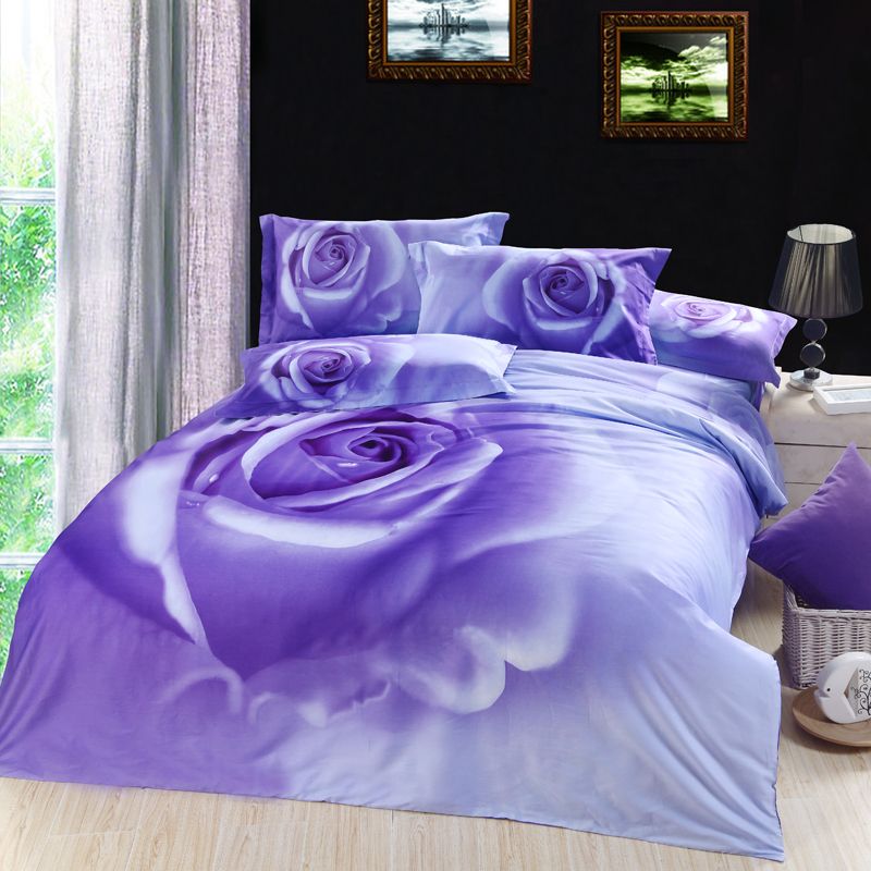 Modern Fashion Textile 3d Prints Purple Flower Bedding Set Cotton