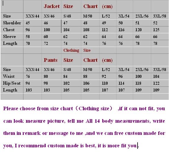 Tuxedo Measurements Chart