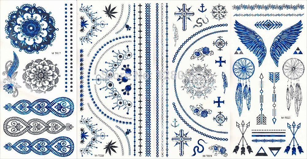 100 Sheets Butterfly Leaf Chain Flash Tattoo Sliver Blue ...