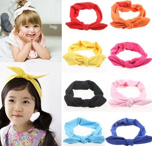 New Baby Girls Rabbit Ears Hairband Elastic Wave Point Bowknot Headband Hairwarp