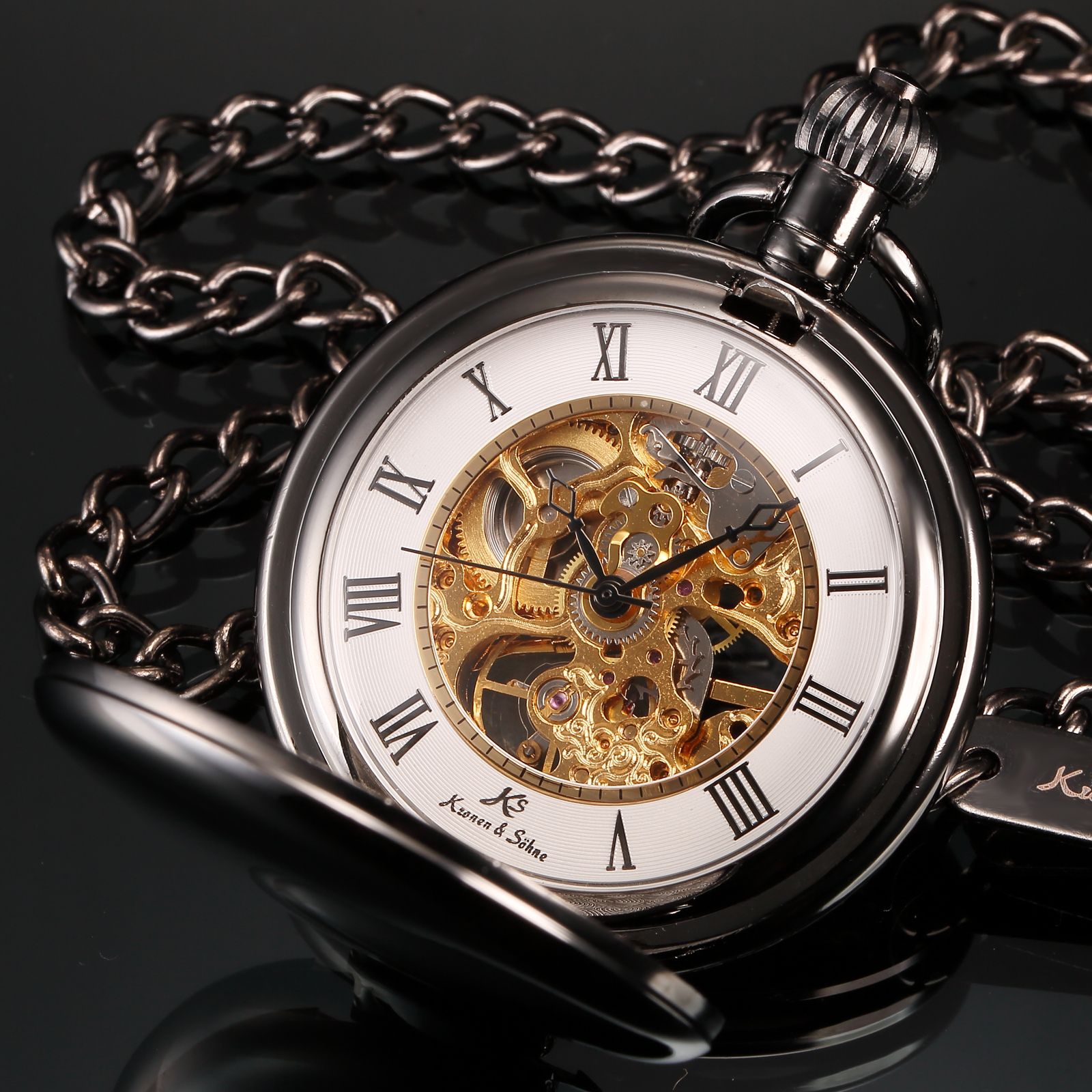 KS Pocket Watch Golden Best Luxury Watch Roman Numbers Pewter Alloy