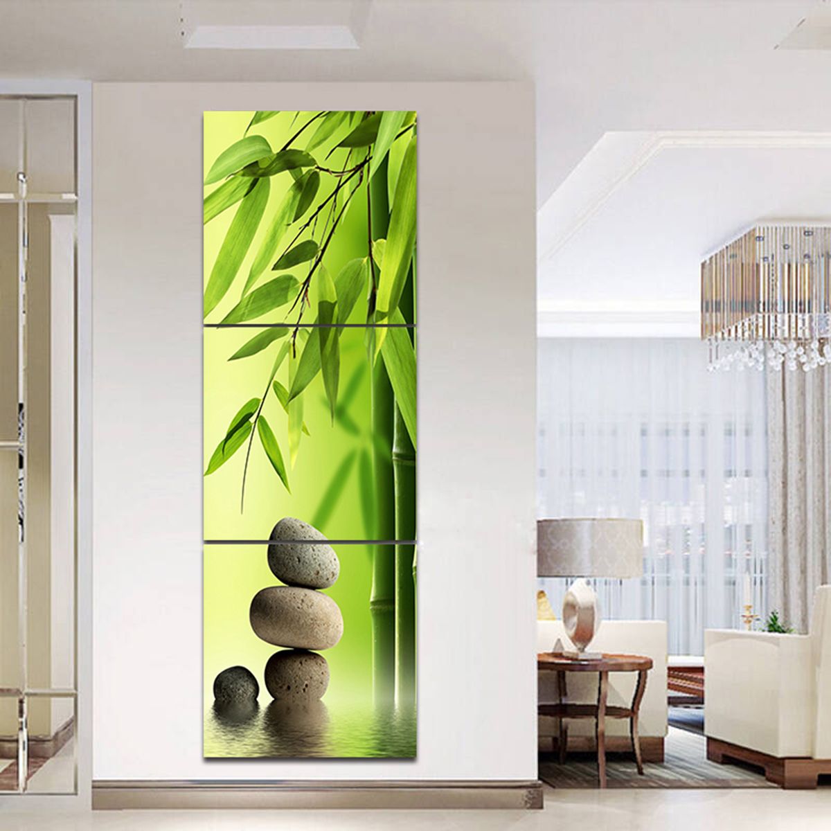 2018 triple horizontal bamboo hand painted painting canvas art