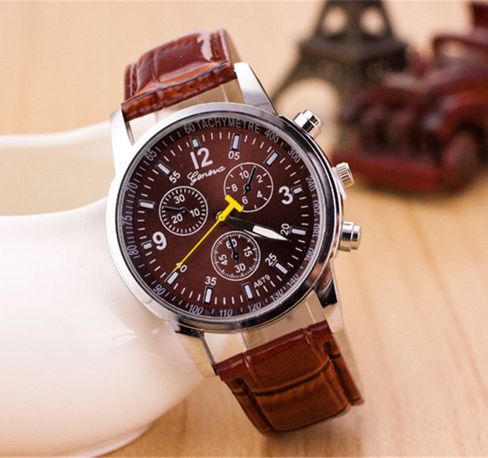 Geneva Watches 2016 Splendid Luxury Fashion Casual Mens Watch Leather Quartz Analog Watches