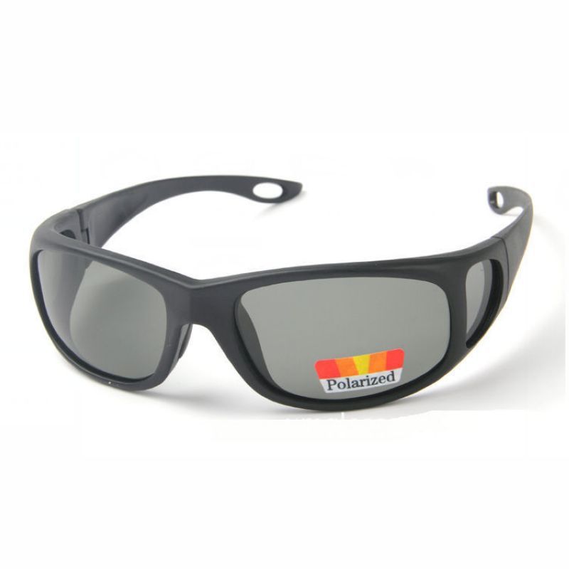Polarized Fishing Mens Sunglasses Wrap Around Black Frame Black