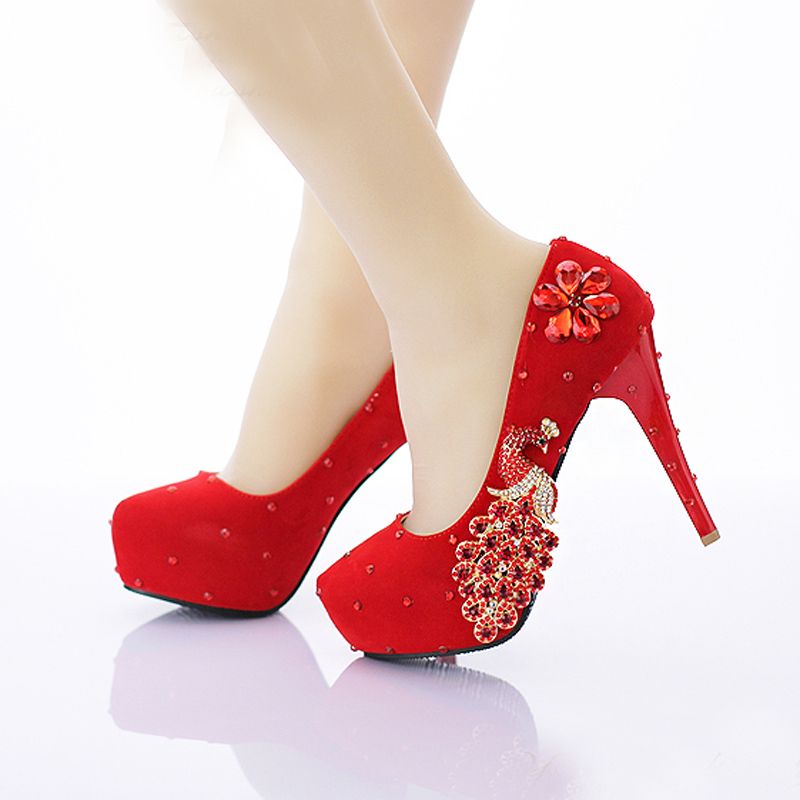Compra Zapatos De Vestir De Novia Rojos Zapatos De Boda De Gamuza  Rhinestone De Cuero Phoenix Dama De Honor Zapatos De Boda Formales Alti  Slip Moda Mujeres Bombas Barato | Entrega Rápida