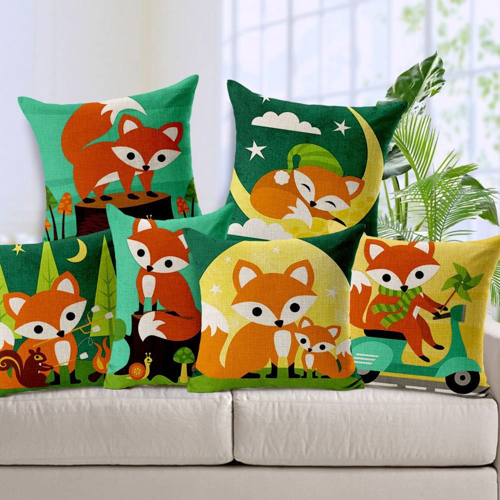 Pillow Cover Home Cotton Linen Pillow Case Cartoon Animal Red Fox Print Pillowcase For Christmas Gift 45cm 45cm Outdoor Pillows Outside Furniture