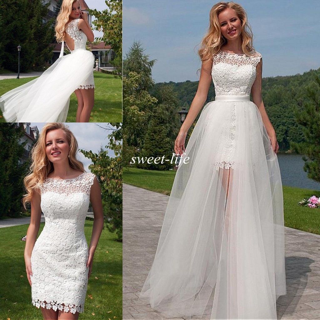 2019 Lace Beach Wedding  Dresses  with Detachable Train 