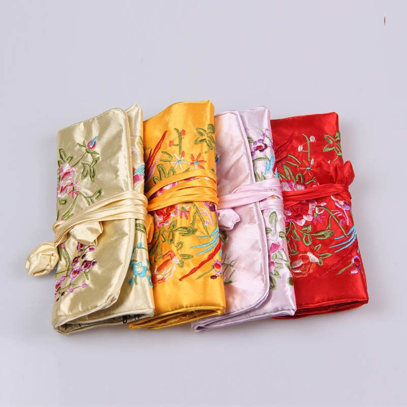2020 Silk Fabric Jewelry Roll Bag Travel Storage Case Gift Pouches Zipper Drawstring Packaging ...