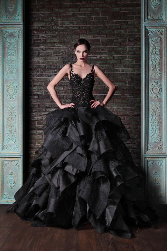 Black Gothic Princess Wedding Dress Arabic Ball Gown Lace See Through ...