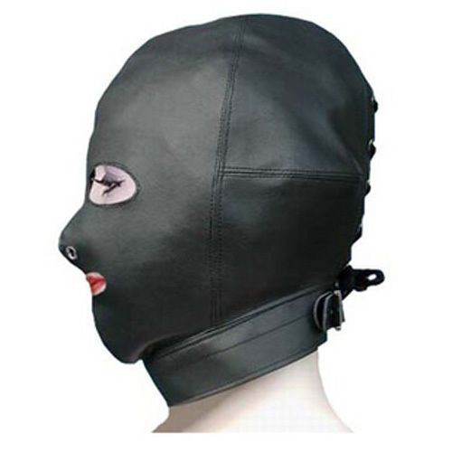 Faux Leather Gimp Mask Hood With Lace Up Rear Fetish Bondage Fancy