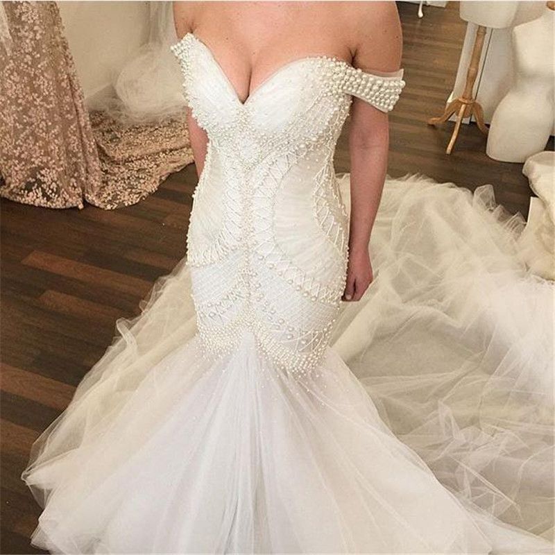 elegant major beading pearls mermaid wedding dresses 2016 off