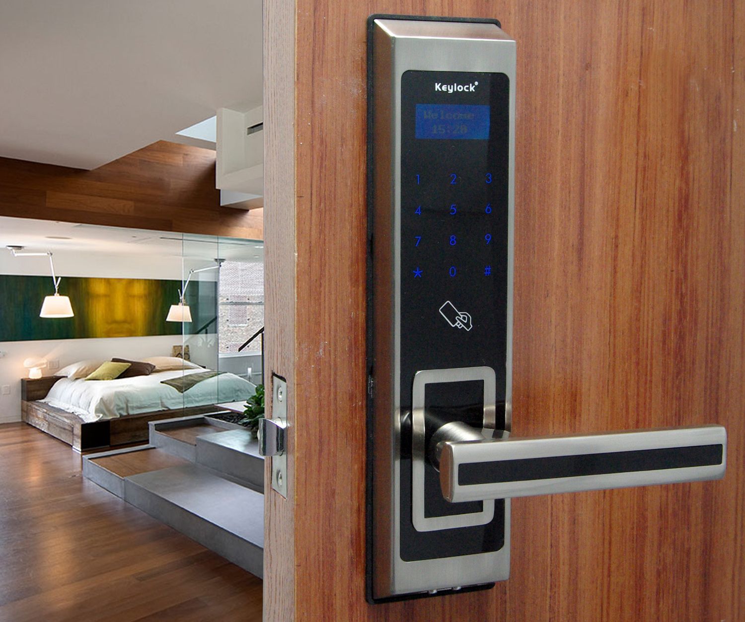 2019 ASSA ABLOY KEYLOCK Touchscreen Keypad MF Card Key Door Lock Home