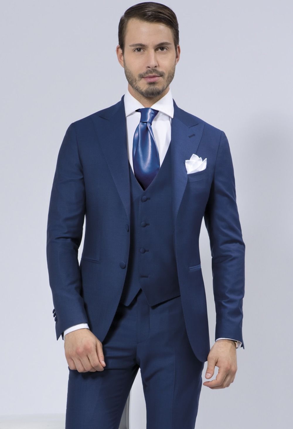 Handsome Blue Wedding Suits For Men 2015 Groomsmen Suits Tuxedos Peaked ...