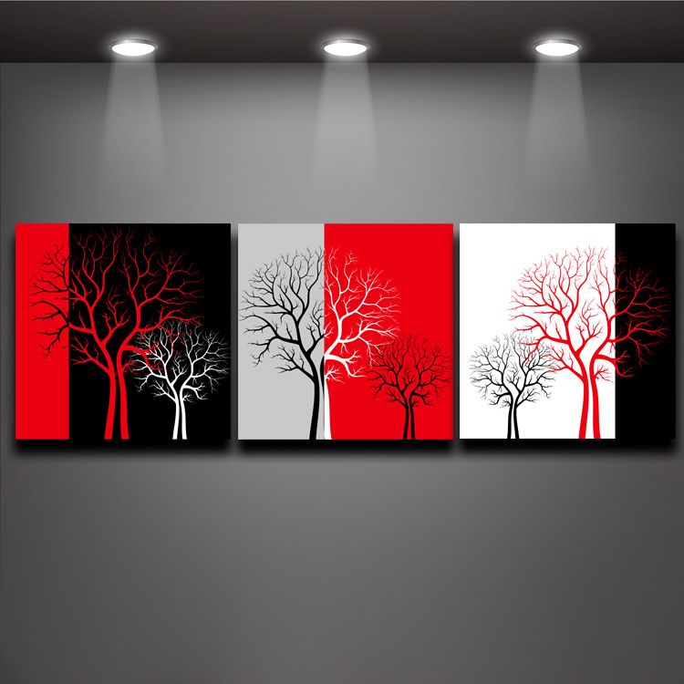 2019 Red Black White Three Colors Tree Picture Oil ...