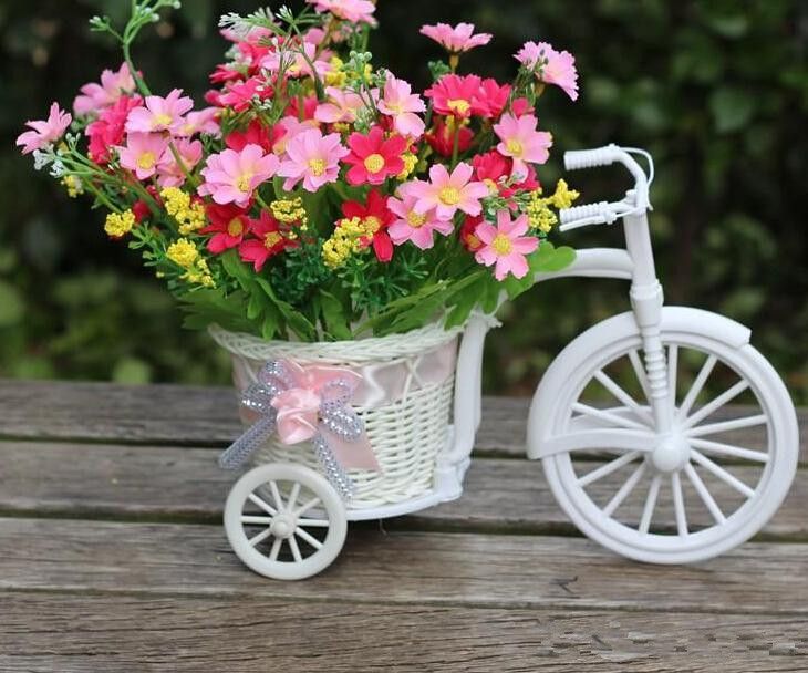 Compre Blanco Triciclo Bici Diseño Pétalos De La Flor Canasta De