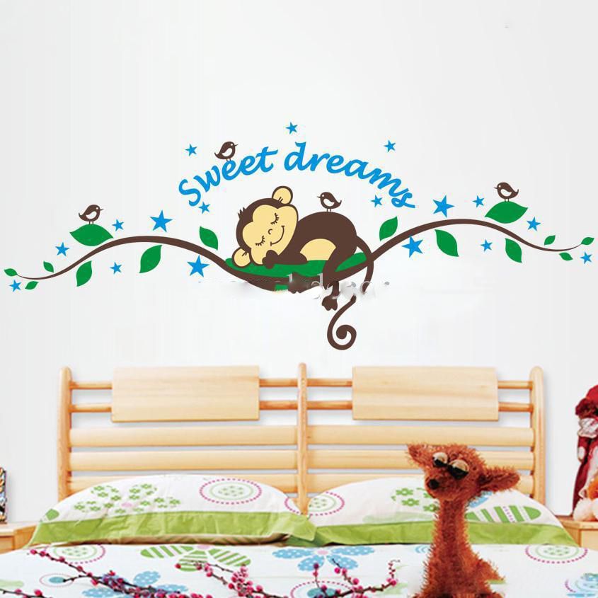 cartoon sweet dream baby monkey wall stickers tree decorative wall