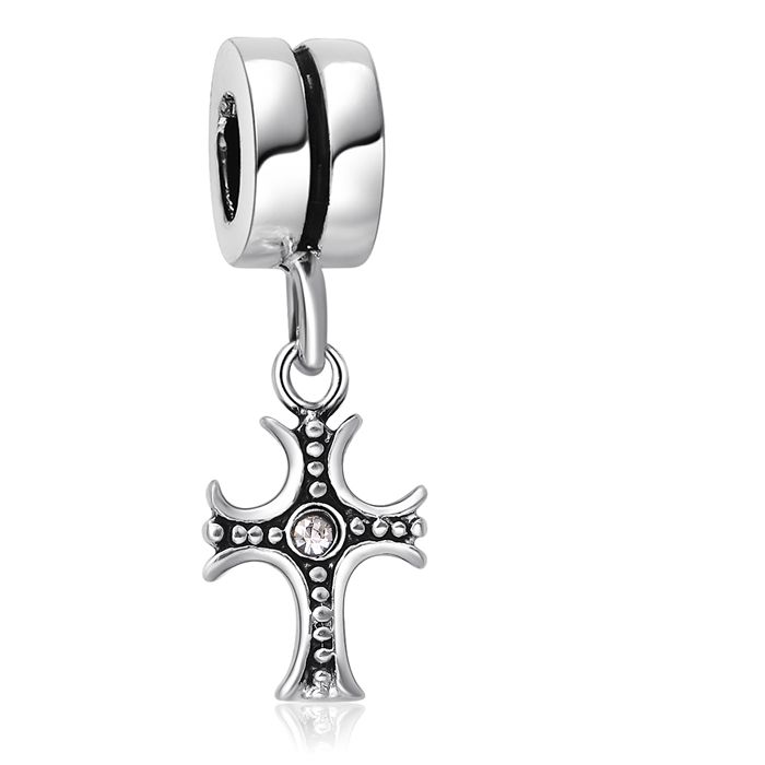 2019 Wholesale Religious Cross Charm 925 Sterling Silver European Charm Beads Fit Bracelets ...