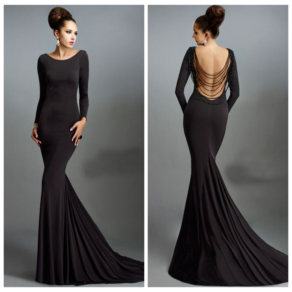 long sleeve black mermaid gown