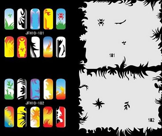 2015 Colorful Unit10 Design Airbrush Nail Stencil Sheet For Airbrush