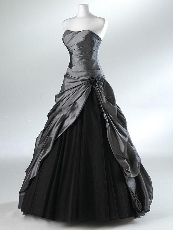 Purple And Black Ball Gown Gothic Wedding Dresses For Brides Strapless ...