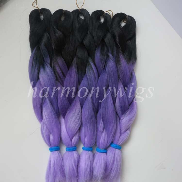 Kanekalon Jumbo Braid Hair 20inch 100g Black Dark Purple Light