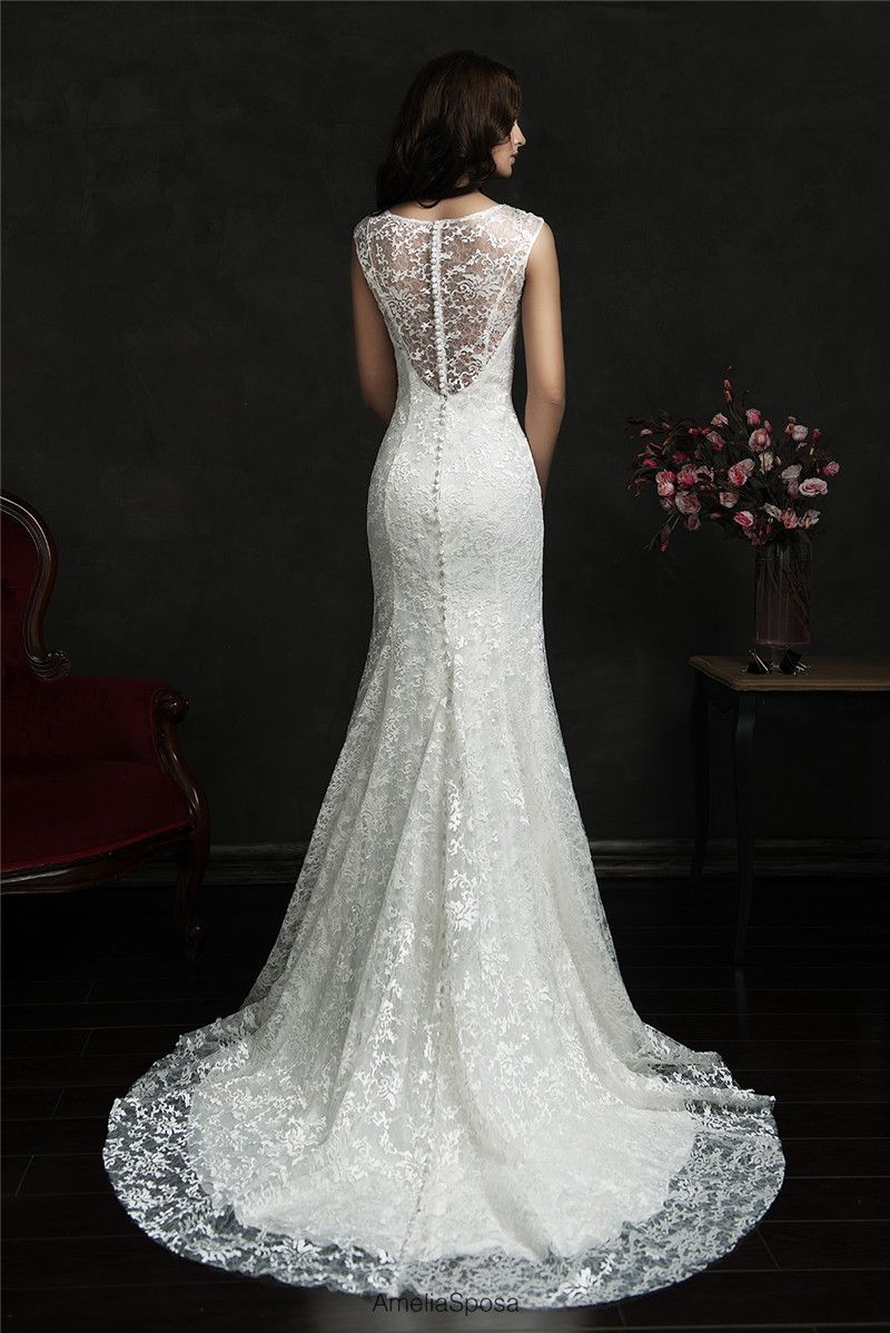 Discount 2016 New All Over Lace Wedding Dresses Sheer Neck Sweetheart