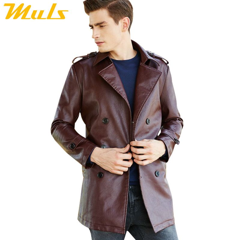 Fall Long Leather Coat Men Jacket Italian Motorcycle Brands Turn Fall Long Leather Coat Men Jacket Italian Motorcycle Brands Turn Down Collar Double Ted Red Man 682 Fabric Zip