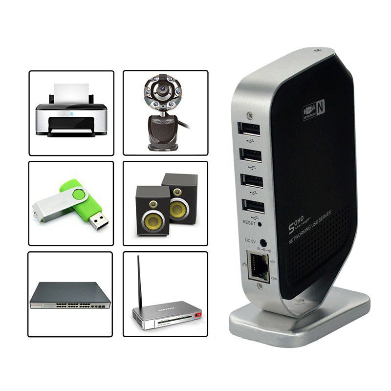 Portable networking usb 2 0 print server printer share 4 usb hub