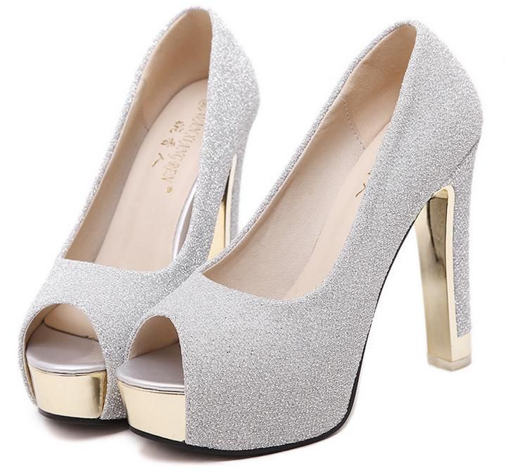 Gorgeous Glitter Wedding Bride Shoes Silver Princess Shoes Ankle