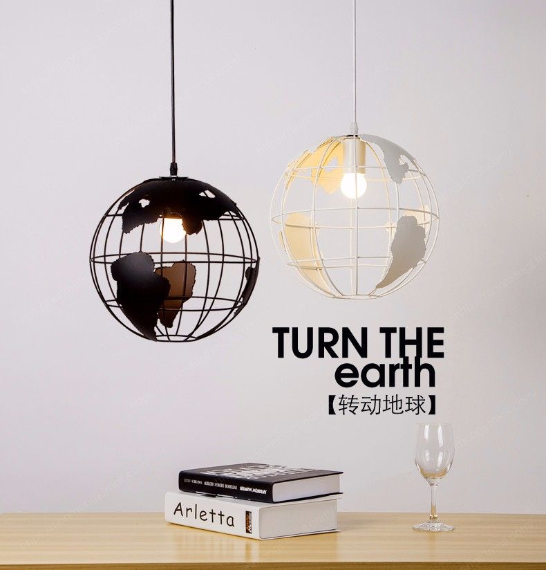 Globe Earth Iron Pendant Lamp Light Shade Black White For Kitchen Globe Earth Iron Pendant Lamp Light Shade Black White For Kitchen Island Dining Room Restaurant Decoration 220v E27 Stained Glass Hand Blown