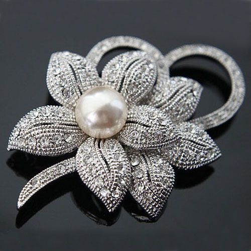 Chaud de mariage nuptiale strass argent Crystal Pearl broches Broche Bouquet 