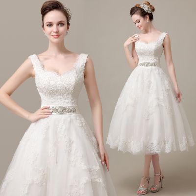 Discount E95 2014 Fashionable Bride Mid Calf Lace Short Wedding Dress ...