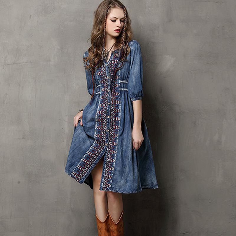 empire waist denim dress