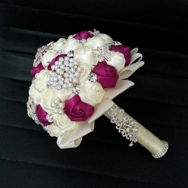handmade wedding bouquet ivory wine color size 7 87 10 63 inch 0429b