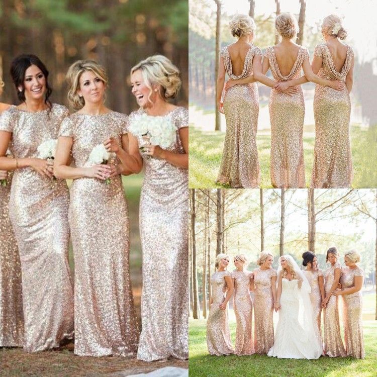 2019 Cheap Gold Sequins Sparkly Bridesmaid Dresses Plus Size Backless ...