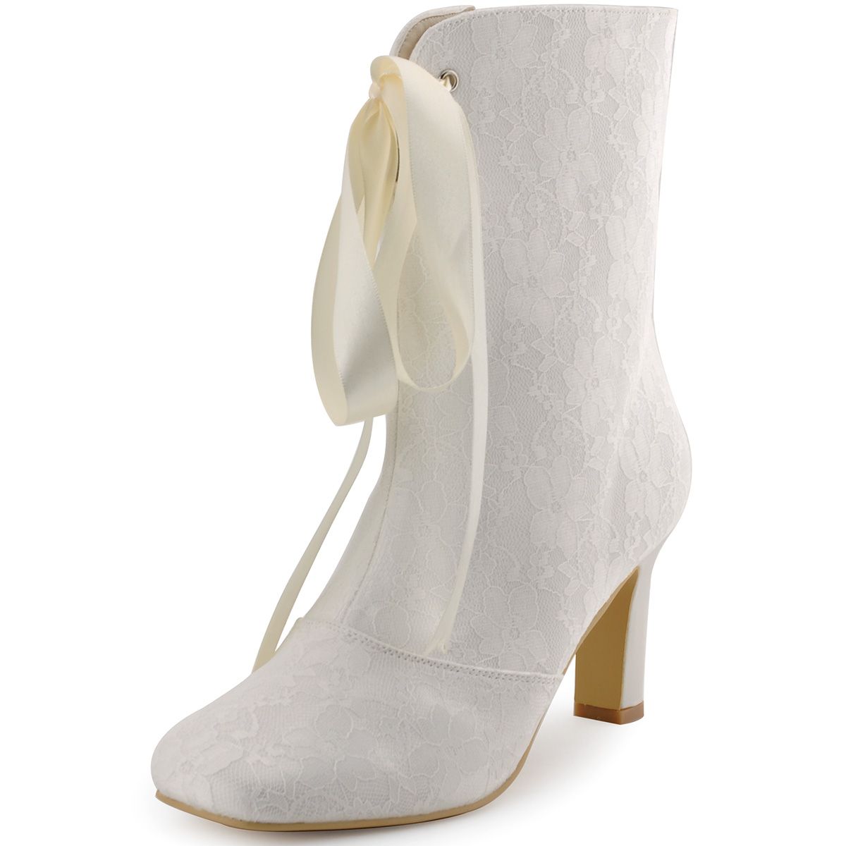 square toe lace up heels white